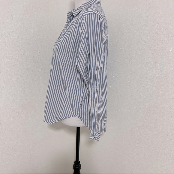 H&M Womens Size 4 Blue & White Striped Long Sleeve Button Up Shirt Casual - Picture 4 of 11